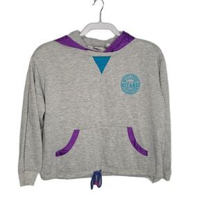 VINTAGE 90s gray hooded boxy‎ fit shoulder pad sweatshirt M
